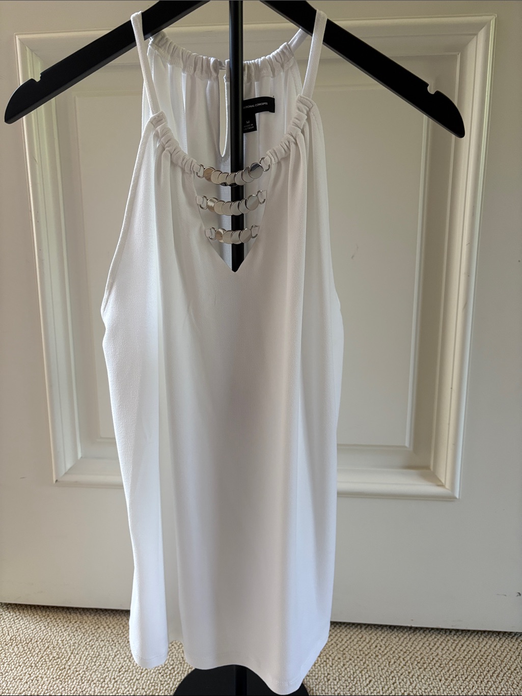 Inc International Concepts White Halter Tank With Metal Ring Detail
